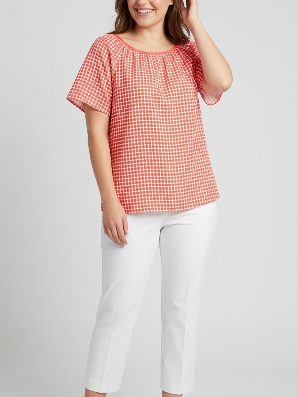 Worthington Women's Short orange and polka dot sleeves  Blouse Casual Size Xl